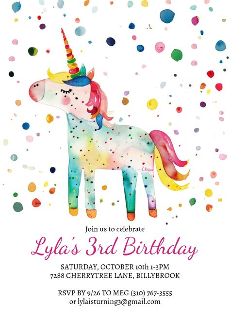 Make your little one's birthday extra special with our Rainbow Unicorn Birthday Party Invitation!  Demo this item now! Copy and paste the URL below to demo:  templett.com/design/demo/cherieditcham/27113723 This digital download editable template is the perfect way to set the tone for a fun-filled celebration. With its charming unicorn design and customizable features, you can easily personalize the invitation to suit your party theme and details. ✨ What's Included: - High-quality digital downloa Unicorn Birthday Party Invite, Rainbow Unicorn Birthday Party Invites, Rainbow Unicorn Birthday Party, Unicorn Party Invites, Unicorn Invitation, Unicorn Birthday Invitation, Rainbow Birthday Invitations, Unicorn Birthday Party Invitation, Rainbow Unicorn Birthday