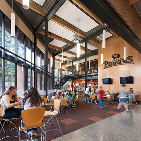 HUB at Whitworth University, Spokane, WA Whitworth University, University Cafeteria, Washington Road Trip, Cafeteria Design, University Aesthetic, College Things, School Interior, Campus Life, College Town