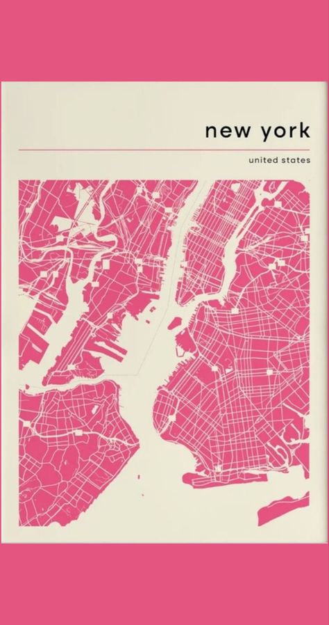 Nyc Map Aesthetic, Pink Wall Prints Aesthetic, Pink New York Aesthetic, Nyc Background, Pink Aesthetic Poster, Nyc Wallpaper, New York Statue, Wanderlust Decor, Printable Wall Collage