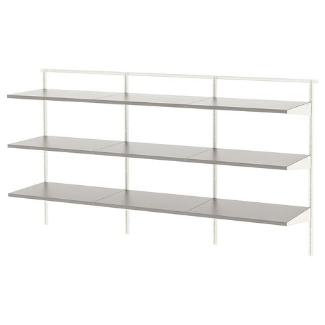 BOAXEL 3 sections, white, gray - IKEA Ikea Boaxel, Small Walk In Wardrobe, Wardrobe Shelving, Project Room, Laundry Shelves, Shelving Solutions, Plastic Edging, Clothes Rail, School Room