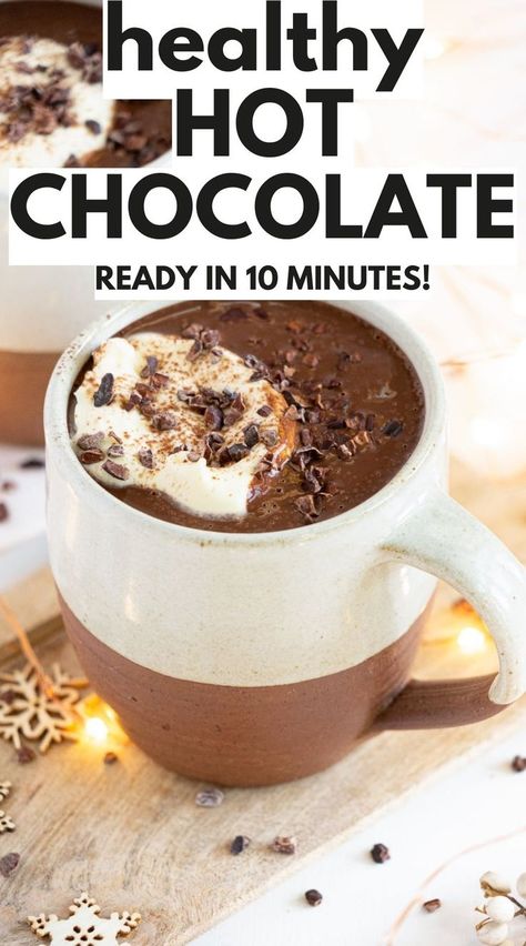 healthy hot chocolate Healthy Hot Chocolate Mix Recipe Dry, Clean Hot Chocolate Recipe, Healthy Hot Cocoa Recipe, Hot Chocolate Mix Recipes Dry, Almond Milk Hot Chocolate, Healthy Hot Cocoa, Hot Chocolate Vegan, Healthy Hot Chocolate Recipe, Healthy Cocoa