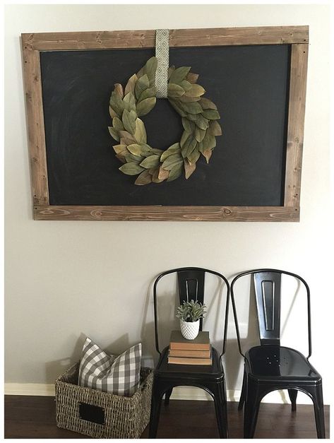 Blooming Nest, Farmhouse Chalkboard, Old Fashioned Christmas Decorations, Large Chalkboard, Number Wall, Nest Design, Foyer Decorating, Magnolia Wreath, Framed Chalkboard