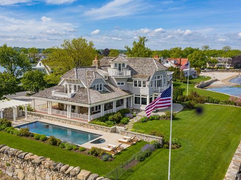 Old Greenwich, Greenwich Ct, Manhattan Skyline, House Exteriors, Waterfront Homes, Farmhouse Style House, Wine Room, Vaulted Ceiling, Style House