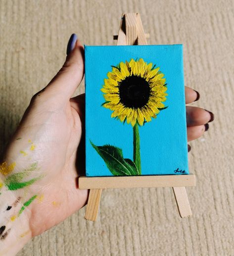 Mini Canvas Art Sunflower, Sunflower Mini Painting, Small Sunflower Painting, Bear Drawings, Mini Toile, Sunflower Art Print, Coil Pottery, Small Sunflower, Sky Art Painting