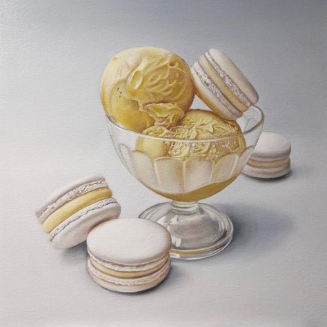 🍨 What's your favourite flavour? This oil painting is of a Mango & Yuzu Sorbet with Yuzu White Chocolate Macarons 🥭 Original Gelato oil painting 40 x 40 cm stretched canvas Commissioned by @ohappiplace in Singapore It will be making the 6700 mile journey from Sheffield to Singapore later this month as soon as it's dry ✈️ #art #gelato #macarons #icecream #foodie #cafe #singapore #sheffield #dessert #painting #foodart #artistoninstagram #arte #instaart Yuzu Sorbet, White Chocolate Macarons, Dessert Painting, Chocolate Macarons, Sheffield, White Chocolate, Food Art, Macarons, Stretched Canvas