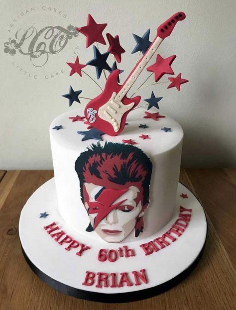 David Bowie Cake Ideas, David Bowie Themed Party, David Bowie Cake, Bowie Birthday, David Bowie Birthday, Baby Shoes Tutorial, Music Themed Cakes, Music Cakes, Guitar Cake