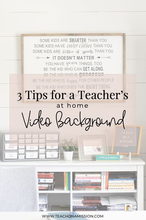 Tips to creating your video backdrop for teacher videos Teacher Videos, Video Backdrop, Teacher Gif, Classroom Background, Video Backdrops, Virtual Teaching, All About Me Activities, Teacher Office, About Me Activities