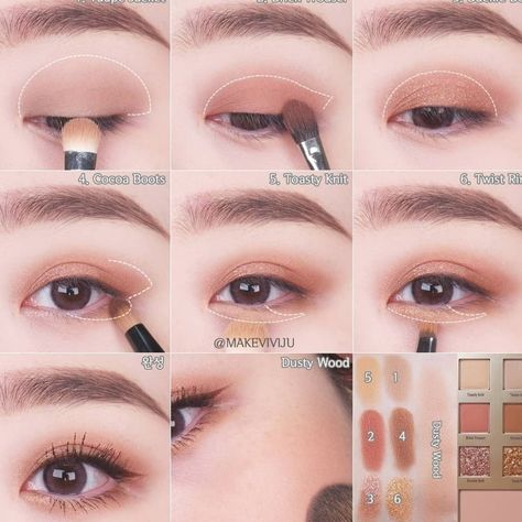 Makeup Ulzzang, Monolid Eye Makeup, Teknik Makeup, Bentuk Alis, Membentuk Alis, Korean Eye, Asian Makeup Tutorials, Makeup Asian, Soft Eye Makeup