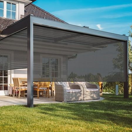 Get the shade that you have been wanting by using the CozyHom Roll-Up Solar Shades. 420GSM 95% Blackout Cordless Patio Roller Blinds with Pole, Outdoor Blinds Roll Up for Gazebo Porch, Deck, Pergola. Three popular colors and three sizes are available to choose from. The durable, knitted, waterproof polyethylene fabric is ideal for exterior or interior usage. The unit installs easily as an inside mount, outside mount or ceiling mount and looks nice in sun-rooms and on porches or decks. You will b Pergola Black, Outdoor Blinds Patios, Gazebo Porch, Waterproof Blinds, Sheer Roller Shades, Porch Shades, Deck Pergola, Deck Shade, Patio Sun Shades