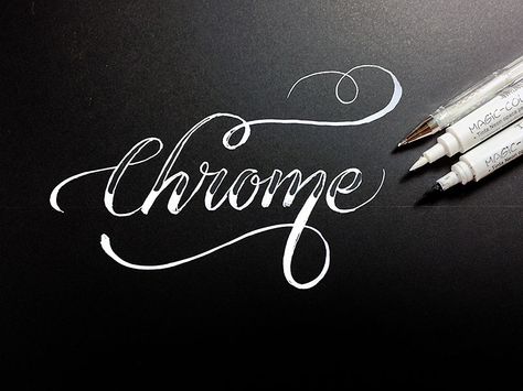 Calligraphy/Lettering Chrome by jackson alves. THIS IS NOT A BLACKBOARD, only white ink on black paper. Chalk Typography, Louise Fili, Calligraphy Artwork, Hand Lettering Inspiration, Calligraphy Words, Beautiful Handwriting, Calligraphy Handwriting, Hand Drawn Lettering, Beautiful Typography