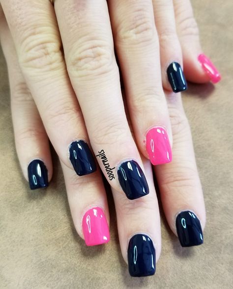 Navy blue and hot pink  nails Hot Pink And Navy Blue Nails, Navy And Hot Pink Nails, Navy Pink Nails, Navy Blue And Pink Nails, Pink And Navy Nails, Blue And Pink Nail Designs, Cousin Marriage, Navy Blue Nail Designs, Nail Polish Combinations