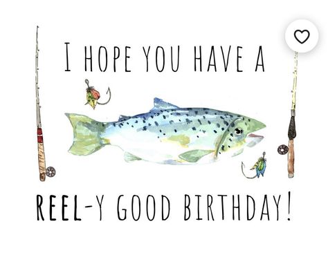 Happy Birthday Fisherman, Watercolor Fishing, Fishing Birthday Cards, Funny Watercolor, Grandfather Birthday, Birthday Greetings Friend, Cool Birthday Cards, Fishing Cards, Fishing Birthday