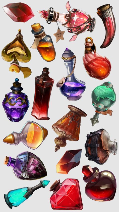 potion cutouts / printable sheet for collage! #collageart #ephemera #cutouts #potions Apocalypse Aesthetic, Magic Props, Magic Bottles, New Fantasy, Magic Aesthetic, Dnd Art, Digital Painting Tutorials, Fantasy Armor, Prop Design