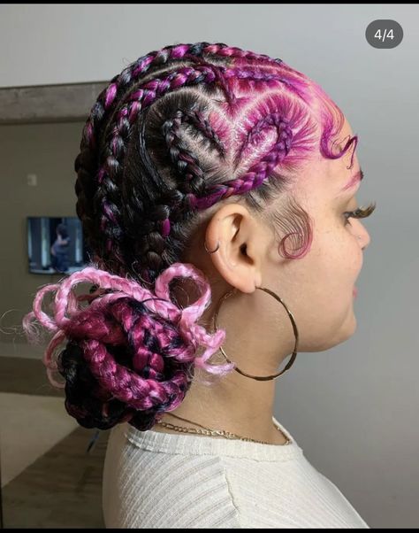 Purple Natural Hair, Brown And Pink Hair, Hair Braid Patterns, Heart Braid, Short Box Braids Hairstyles, Big Box Braids Hairstyles, Goddess Braids Hairstyles, Braids Hairstyles Pictures, Stitch Braids