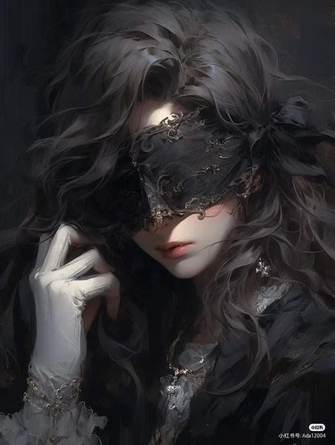 Female Character, Long Hair, Mask, Hair, Anime, Black, Art