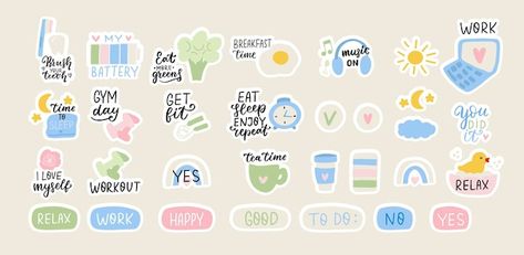 Vector daily routine stickers set cute c... | Premium Vector #Freepik #vector #task-management #time-management #work-time #cute-hand-drawn Vision Board Examples, Stickers Set, Lettering Quotes, Vector Photo, Daily Routine, Sticker Set, Vector Icons, Cute Stickers, Premium Vector