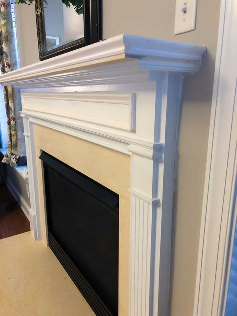 Update A Fireplace, Update Fireplace, Updated Fireplace, Diy Fireplace Mantle, Fireplace Trim, White Mantel, Diy Project Ideas, Fireplace Mantel Surrounds, Stair Makeover