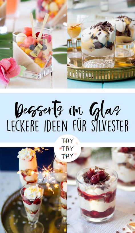 Dessert im Glas / Schichtdessert / Dessert für Silvester / Nachtisch für den Silvesterabend Silvester Food, S’mores Trifle Dessert, New Years Eve Dessert, New Year's Eve Appetizers, Dessert Parfait, Desserts In A Glass, New Year's Eve Recipes, New Year's Food, Healthy Recipes Easy Snacks