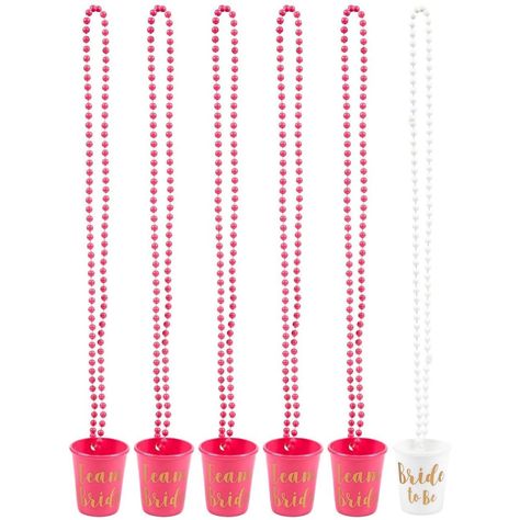 Get ready to get your drink on with the gals at the upcoming bridal shower, engagement party or bachelorette night, thanks to this set of handy bead necklace shot glass decorations! With 6 in total, featuring 1 "Bride To Be" just for the special lady in question! Each shot glass is designed using Polypropylene plastic, and is incredibly lightweight, meaning you can keep it round your neck the whole night. Bachelorette Shots, Bridal Party Necklace, Pink Bachelorette Party, Bachelorette Planning, Pink Bachelorette, Team Groom, Bachelorette Party Weekend, Gold Font, Nashville Bachelorette Party