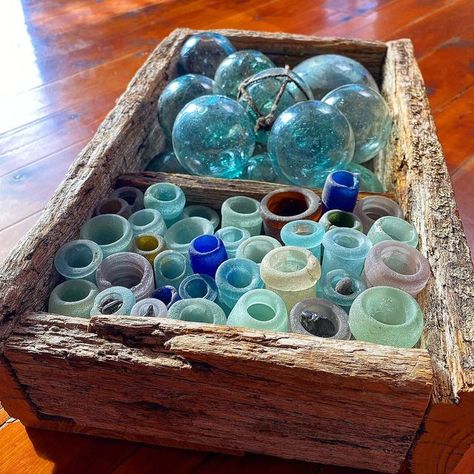 Beach Glass Storage, Seaglass Display, Sea Glass Display, Glass Floats, Sea Pottery, Local Market, Glass Display, Glass Projects, Beach Combing