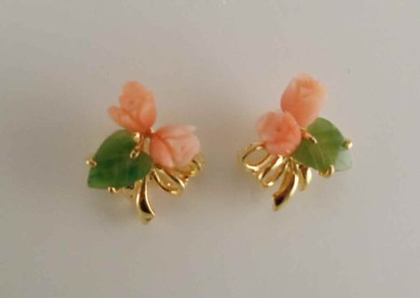 Pink Corals Earrings, Coral Roses & Tulips Coral Tulips, Gold Coral Earrings, Small Earrings Gold, Bridal Earrings Studs, Flower Earrings Gold, Coral Roses, Leaves Earrings, New Gold Jewellery Designs, Antique Gold Jewelry Indian