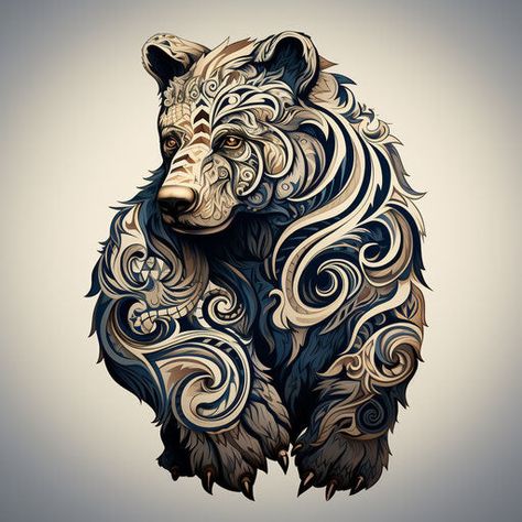 Bear Tattoo - unleash your wild side Celtic Bear Tattoo, Realistic Bear Tattoo, Balkan Tattoo, Treasure Chest Tattoo, Bear Tattoos Feminine, Traditional Bear Tattoo, Trible Tattoos, Black Bear Tattoo, Grizzly Bear Tattoos