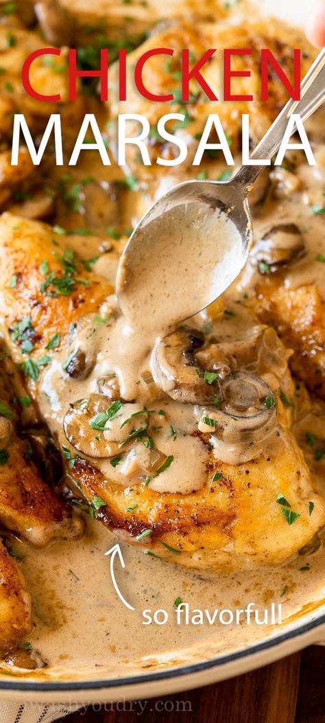 This Quick and Easy Chicken Marsala Recipe is filled with tender, pan seared chicken breasts in a creamy and flavorful mushroom pan gravy. Italian Chicken Marsala, Easy Chicken Marsala Recipe, Easy Chicken Marsala, Creamy Garlic Chicken Recipes, Quick Easy Chicken, Pan Fried Chicken Breast, Chicken Lombardy Recipes, Chicken Marsala Recipe, Chicken Marsala Easy