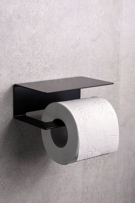 Black toilet roll holder, toilet paper holder with phone shelf, steel, metal, minimalist bathroom accessories, left, right Best Toilet Paper Holder, Toilet Roll Holder Black, Modern Toilet Paper Holders, Phone Shelf, Metal Minimalist, Holder Toilet Paper, Black Toilet Paper Holder, Black Toilet Paper, Modern Bathroom Accessories