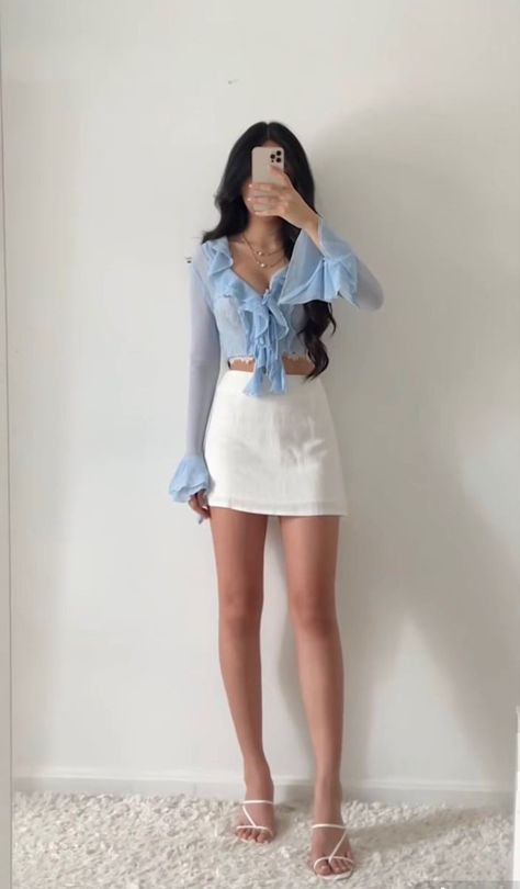 Fitsandbits Outfits Summer, Pretty Style Outfit, Blue Girly Outfits, Sunkissed Outfits, Korean Legs Exercise, Posh Aesthetic Outfits, 90s Old Money Fashion, Birthday Outfit Simple, Cute Fancy Outfits