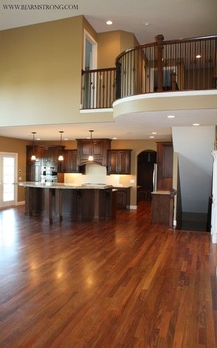 Great Room leading to Kitchen - traditional - family room - chicago - by BJ Armstrong Custom Homes Inside 2 Story House, 2 Story Living Room, Open Balcony, Salas Lounge, 2 Story House, Traditional Family Room, Indoor Balcony, Deco Originale, Interior Painting