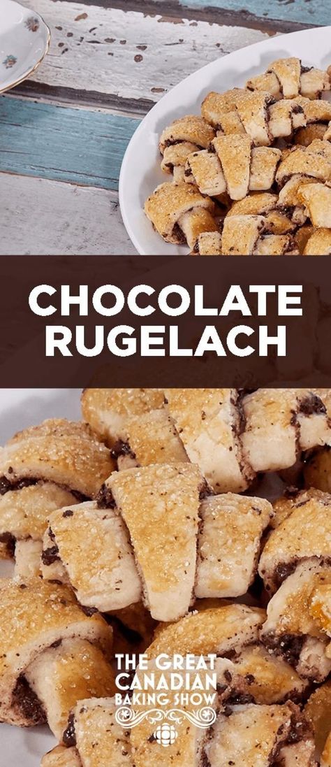 Canadian Baking, Chocolate Rugelach, Rugelach Cookies, Hanukkah Recipes, Rugelach Recipe, Muffuletta Sandwich, Homemade Baked Goods, Bakery Items, Hanukkah Food