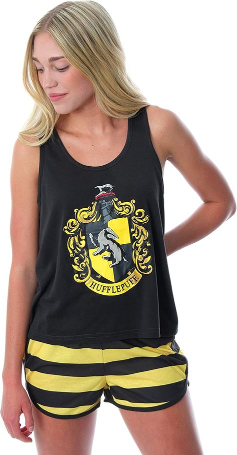 Hufflepuff Merchandise, Harry Potter Pyjamas, Hogwarts Houses Crests, Harry Potter Merchandise, Pyjamas Womens, Plus Size Pajamas, Hogwarts Houses, Running Tops, Pajama Set Women