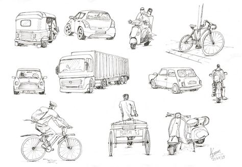 Micron pen sketch of different type of vehicles for reference. Vehicle Sketch Pencil, Vehicle Drawing Reference, Vehicals Drawing, Vehicle Entourage Architecture, Car Pen Sketch, Vehicles Sketch, Car Drawing Sketches, Vehicle Sketch, Vehicle Drawing