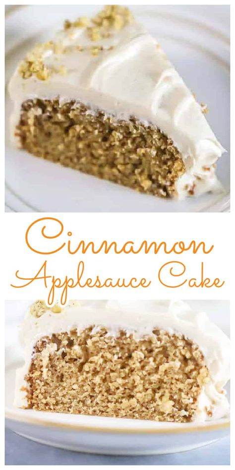 'Awesome' Applesauce Cake {Cinnamon Cream Cheese Frosting included!} #apple #applesauce #cake #cinnamon #cream cheese #frosting #fall Applesauce Cake With Cinnamon Cream Cheese Frosting, Healthy Fruit Cake, Cinnamon Applesauce, Cake Cinnamon, Cake With Cinnamon, Cheese Frosting Recipe, Apple Desserts Easy, Layered Cakes, Cinnamon Cream Cheese