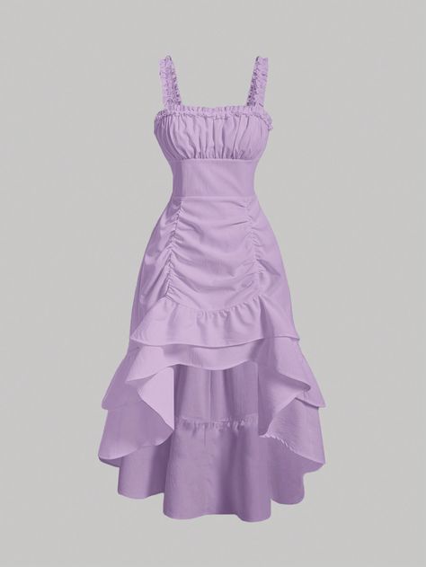 Mauve Purple Casual,Elegant Collar Sleeveless Woven Fabric Plain Cami Embellished Non-Stretch  Women Clothing Purple Dress Mid Length, Dark Purple Casual Dress, Cute Purple Tops, Casual Purple Dress, Elegant Purple Dress, Purple Dress Outfit, Cute Purple Dress, Elegant Casual Dresses, Purple Dress Casual