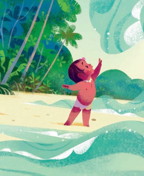 6,305 Likes, 13 Comments - Disney Publishing Worldwide (@disneybooks) on Instagram: “The ocean is calling on the anniversary of Moana! 🌊💚🐚 . Search for the picture book Moana and the…” Annette Marnat, Baby Moana, Picture Books Illustration, Book Illustration Art, Childrens Books Illustrations, Art Disney, Children Book, Children Book Cover, Environment Concept Art