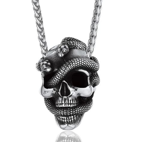 Just found this amazing item on AliExpress. Check it out! AU$24.74 30％ Off | ChainsPro Stainless Steel Snake In Skull Necklace for Men 3D Vivid Black Steel Color 22"+2" Special Retro Gothic Punk Jewelry Snake In Skull, Snake Skull, Skull Dog, Skull Snake, Flame Skull, Skull Pendant Necklace, Wide Cuff Bracelets, Gothic Necklace, Punk Jewelry