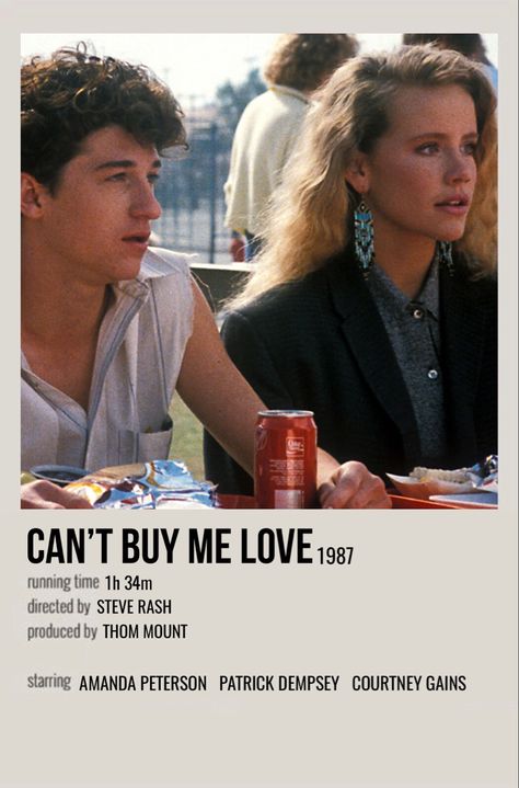 minimal polaroid movie poster for can’t buy me love Amanda Peterson, Polaroid Movie Poster, Romcom Movies, Can't Buy Me Love, Most Paused Movie Scenes, Iconic Movie Posters, Movie Card, Girly Movies, Film Posters Minimalist