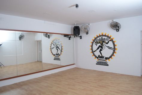 Wall Painting For Dance Studio, Dance School Interior, Dance Class Interior, Dance Studio Design Interiors, Dance Room Decor, Dancing Room, Kuchipudi Dance, Dance Studio Design, Yoga Room Design