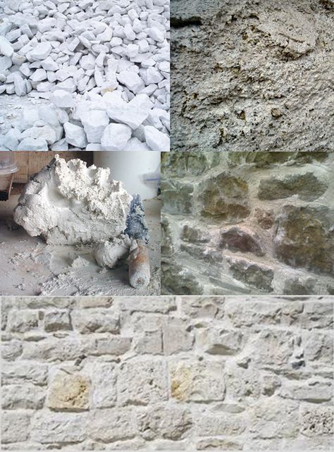 Lime mortar will be used as an environmentally friendly alternative to concrete, which is more breathable, lighter and more flexible than concrete. The lime will be sourced from Suffolk. Brick Finishes, Lime Mortar, Houses In France, Sustainable Building, More Flexible, We Shed, Stone Masonry, Stone Cladding, Old Cottage