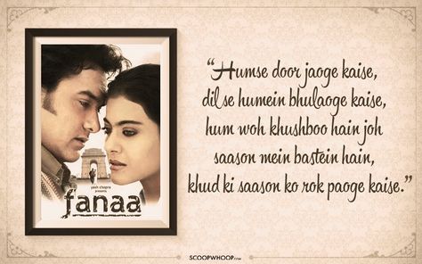 fanaa romantic shayari Fanaa Movie Shayari, Shayari Heart Touching Romantic, Romantic Shayari For Him, Vitamin Quotes, Love Lines For Her, Bollywood Shayari, Movies Lines, Jaun Eliya, Bollywood Lyrics