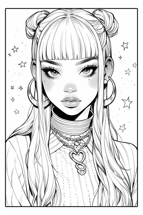 Female Character Line Art, Y2k Coloring Pages People, Human Coloring Pages, Baddie Coloring Pages, Manga Colouring, Fashion Coloring Pages, Manga Coloring Book, Color Drawing Art, Adult Coloring Designs