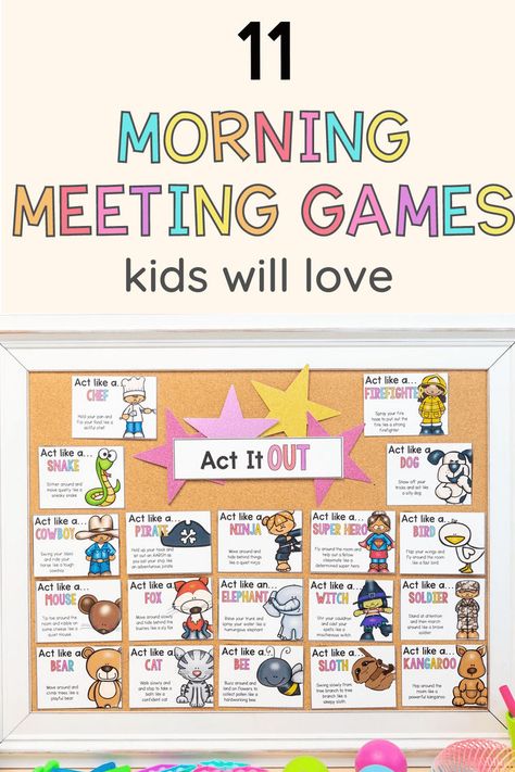 These mental and physical morning meeting games are the perfect way to start the day in the primary education classroom. Kindergarten, first grade, and second grade students will enjoy using their brain and bodies during these hands-on games and brain break activities. Use them to work on social and emotional skills and to get everyone in a good mood before starting the academic tasks of the day. Grab the FREE morning meeting slides and cards to help you get started! Two Year Old Social Emotional Activities, Kindergarten Brain Break Ideas, Morning Meeting Messages Kindergarten, Morning Meeting Games Kindergarten, Kindergarten Buddy Activities, 1st Grade Morning Meeting, Morning Games Classroom, Morning Meeting Games 2nd Grade, Morning Meeting Activities First Grade