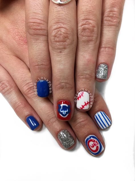 Chicago Cubs Nails Designs, Cubs Nails Baseball, Cubs Nails Designs, Chicago Cubs Nails, Cubs Nails, Baseball Nail Designs, Baseball Nails, Different Types Of Nails, Types Of Nails