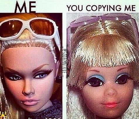 15 Times The "Me Versus You" Meme Was Too Perfect For Words Me Vs You, Funny Barbie, Barbie Memes, Stop Copying Me, Barbie Quotes, Bad Barbie, You Meme, Copy Me, Barbie World