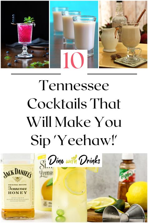 Collage of 4 tennessee cocktails. Tennessee Whiskey Cocktails, Tennessee Honey Whiskey Drinks, Country Themed Drinks, Tennessee Cocktails, Southern Comfort Cocktails, Country Cocktails, Cowgirl Cocktail, Southern Cocktails, Tennessee Honey Whiskey