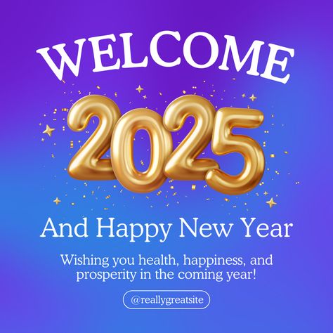 Welcome 2025 in style! 🎉✨ This Purple and Blue Gradient 3D Modern Welcome 2025 Celebration design is perfect for sharing the excitement of a fresh start. Bold, modern, and easy to customize—let your celebration shine! Welcome 2025 Happy New Year, Happy New Year Template Design, New Year Template Design, Happy New Year Template, 2025 Celebration, New Year Template, Celebration Design, Blue Gradient, A Fresh Start