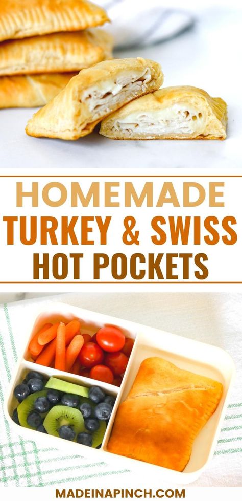 Easy If you're a fan of hot pockets, you'll love our version that is both easy to make and delicious! These Turkey and Swiss Homemade Hot Pockets are perfect for a quick lunch or snack, and you can make them exactly the way you want them. Personalization and variation ideas included! Pocket Recipes, Pocket Sandwiches, Hot Pocket Recipes, Homemade Hot Pockets, Inexpensive Dinner Recipes, Planning School, Mommy Ideas, Family Resources, Frugal Recipes