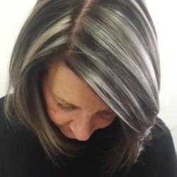 Hair Highlights And Lowlights, Hair Transition, Highlights Lowlights, Silver Highlights, Going Grey, Gray Hair Growing Out, Gray Hair Cuts, Grey Hair Styles For Women, Transition To Gray Hair