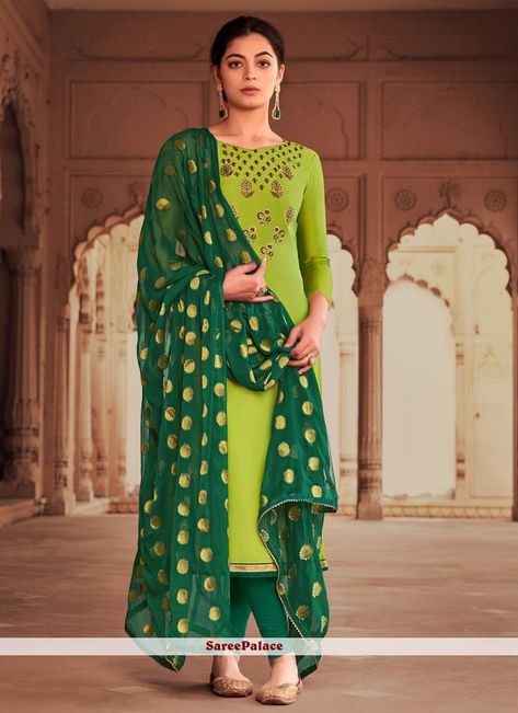 Parrot Colour Combination Suits, Buy Salwar Kameez Online, Yellow Color Combinations, Silk Churidar, Red Color Combinations, Wedding Color Combinations, Straight Suit, Modest Evening Dress, Parrot Green